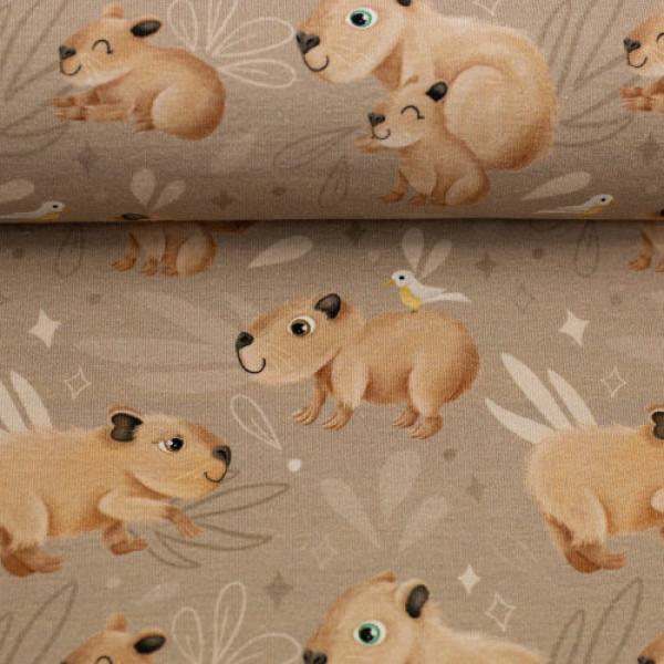 Baumwolljersey Capybara Friends Camel by Mrs. Mint Design von Swafing